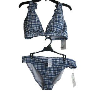 Time and Tru Bikini Top Womens XL Multi Seersucker Stretch Tie Shoulder Mid Rise